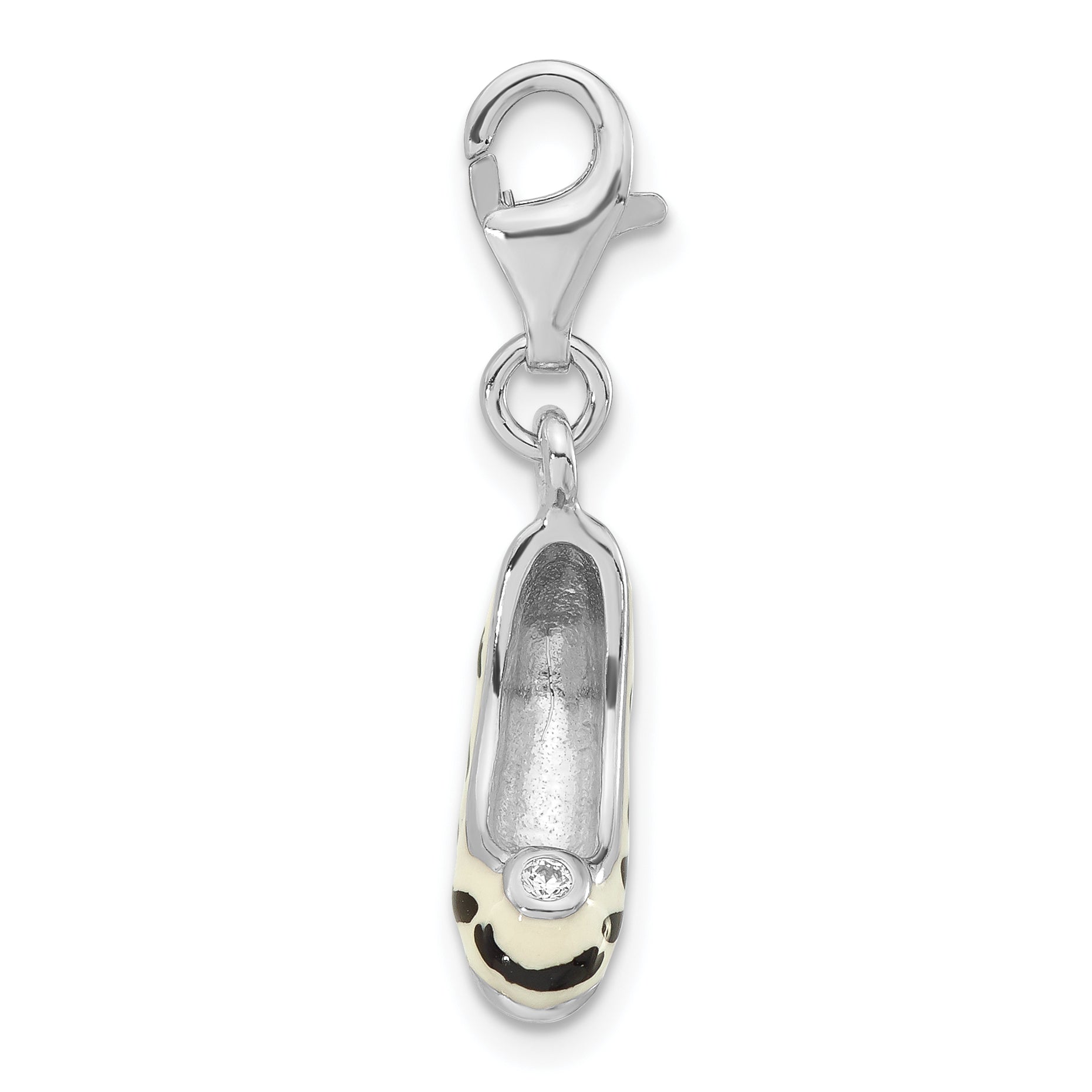 Sterling Silver Polished 3-D CZ Enamel Zebra High Heel With  Lobster Clasp Charm Secondary image