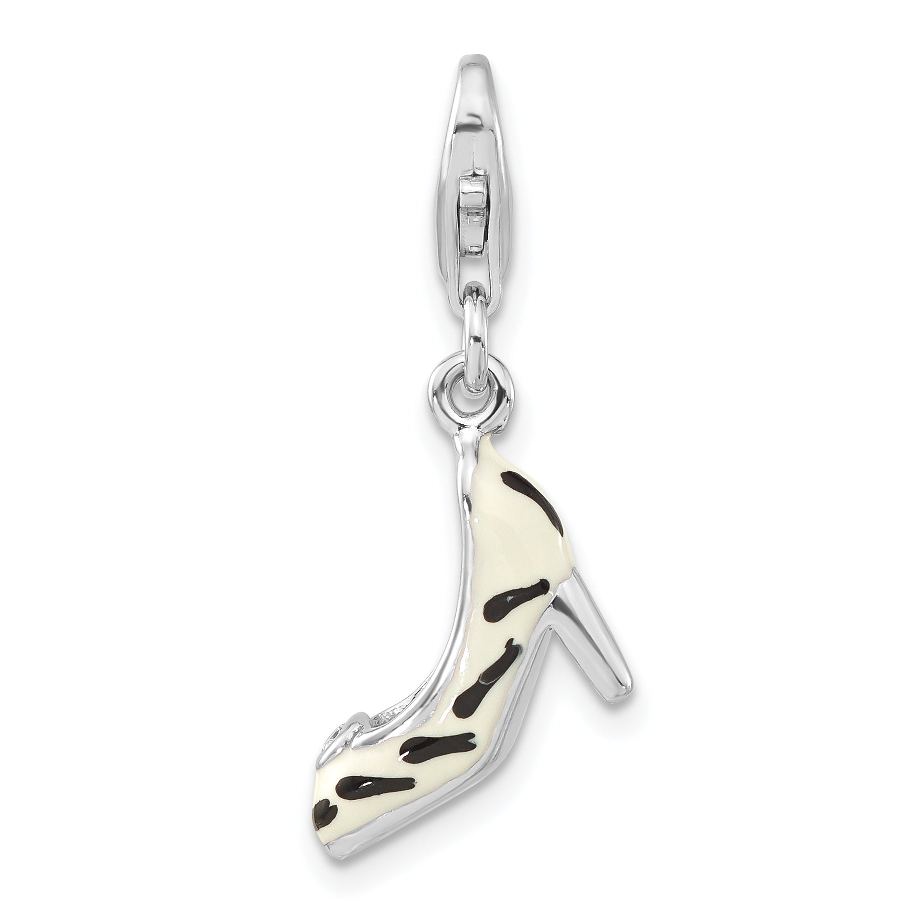 Sterling Silver Polished 3-D CZ Enamel Zebra High Heel w/ Lobster Clasp Charm Main image