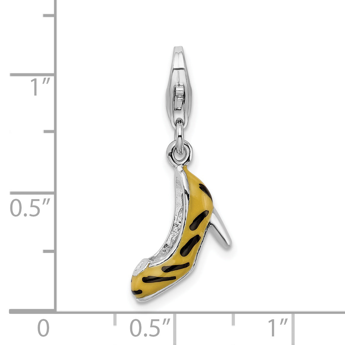 Amore La Vita Sterling Silver Rhodium-plated Polished 3-D CZ Enameled Tiger High Heel Charm with Fancy Lobster Clasp