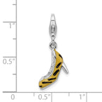 Amore La Vita Sterling Silver Rhodium-plated Polished 3-D CZ Enameled Tiger High Heel Charm with Fancy Lobster Clasp