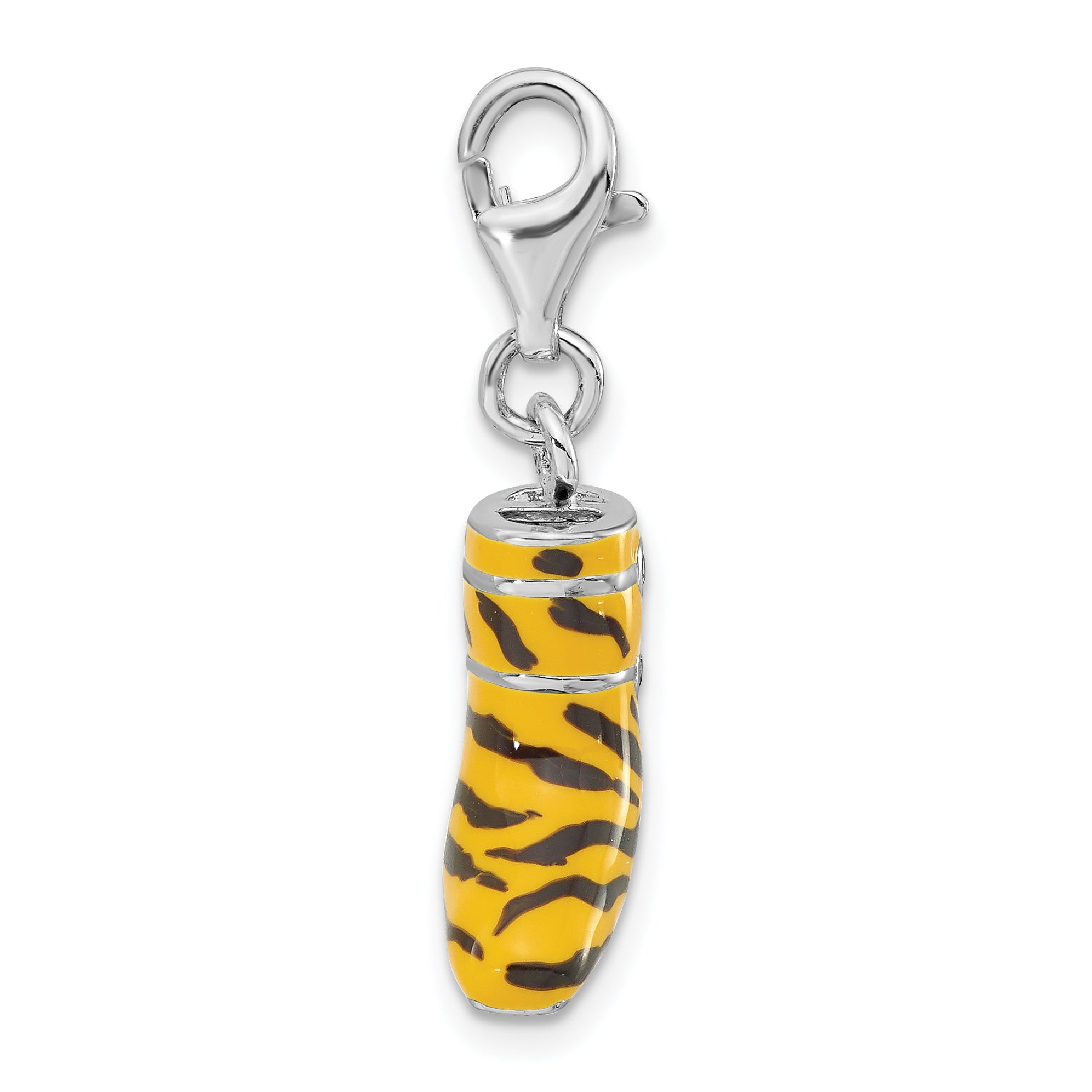 Sterling Silver Click-on CZ Enamel Tiger High Heel Boot Charm