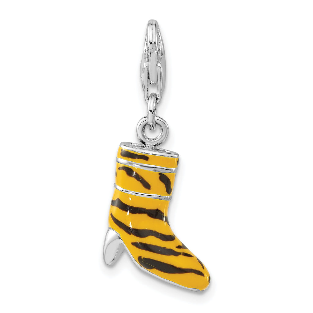 Sterling Silver Click-on CZ Enamel Tiger High Heel Boot Charm