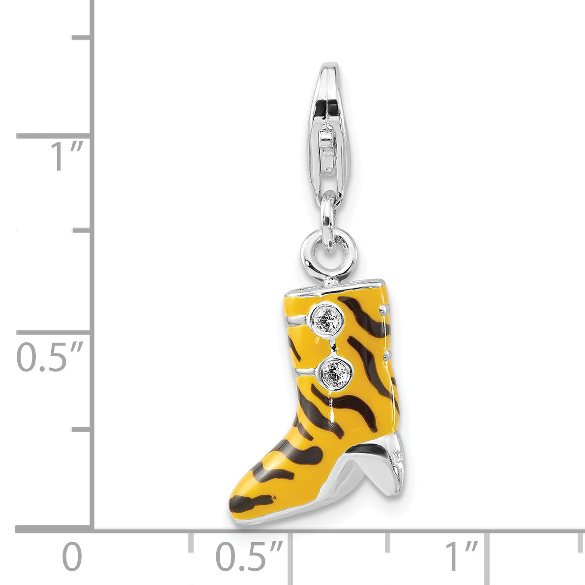 Sterling Silver Click-on CZ Enamel Tiger High Heel Boot Charm