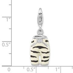 Sterling Silver Click-on CZ Enamel Zebra Pants Charm