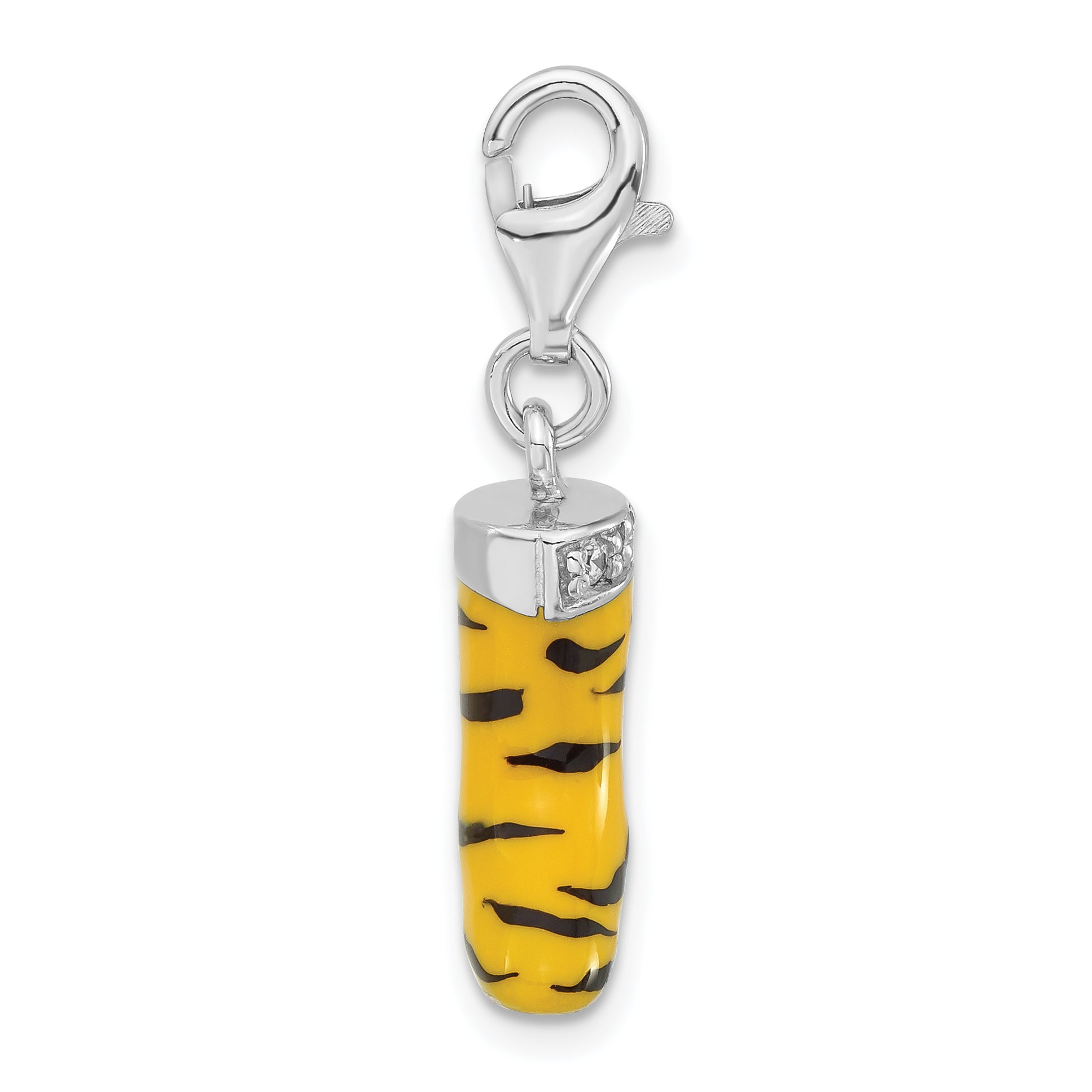 Sterling Silver Click-on CZ Enamel Tiger High Heel Boot Charm Secondary image
