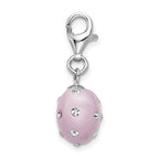 Amore La Vita Sterling Silver Rhodium-plated Polished 3-D Purple Ferido Stellux Crystal Heart Charm with Fancy Lobster Clasp