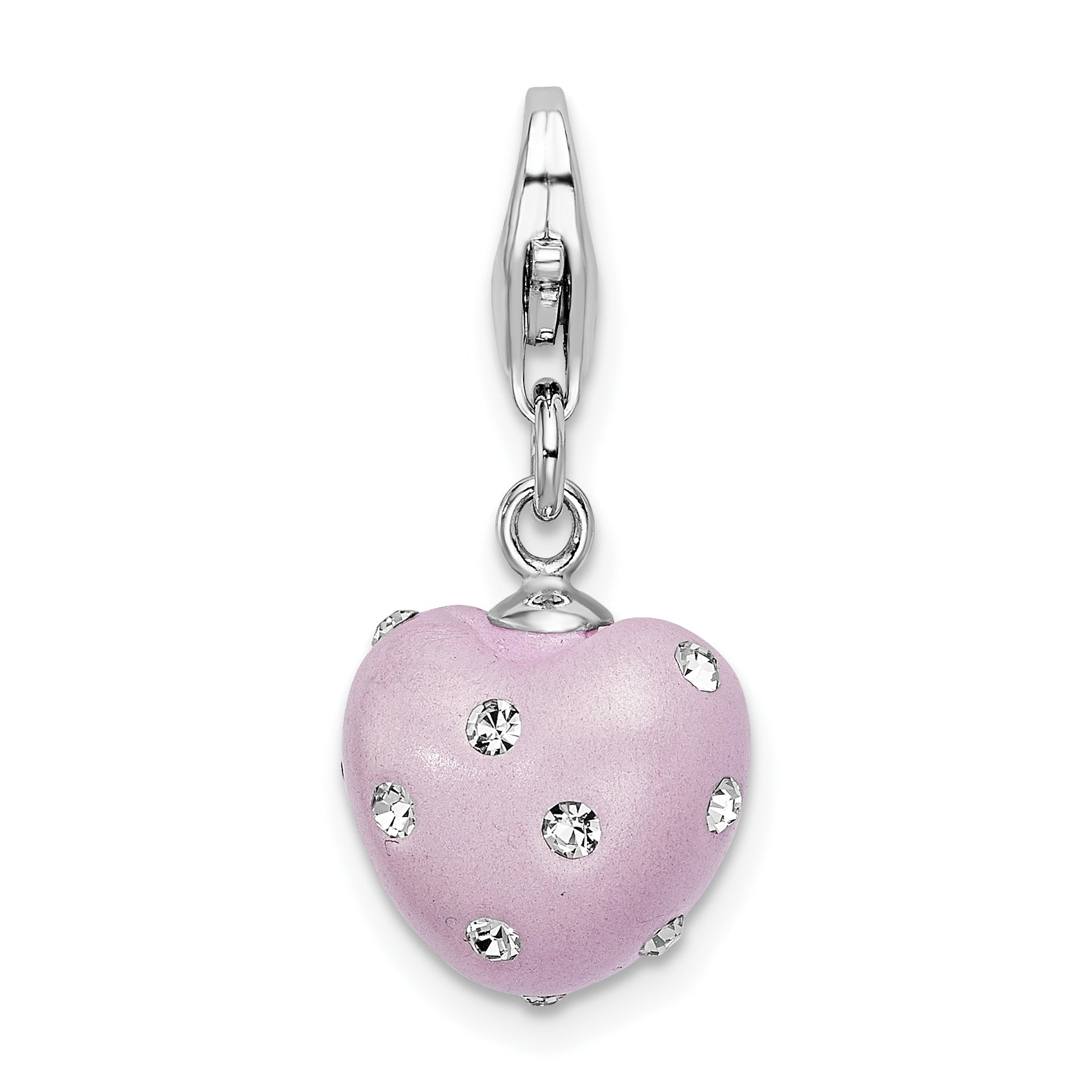 Amore La Vita Sterling Silver Rhodium-plated Polished 3-D Purple Ferido Stellux Crystal Heart Charm with Fancy Lobster Clasp Main image
