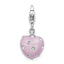 Amore La Vita Sterling Silver Rhodium-plated Polished 3-D Purple Ferido Stellux Crystal Heart Charm with Fancy Lobster Clasp