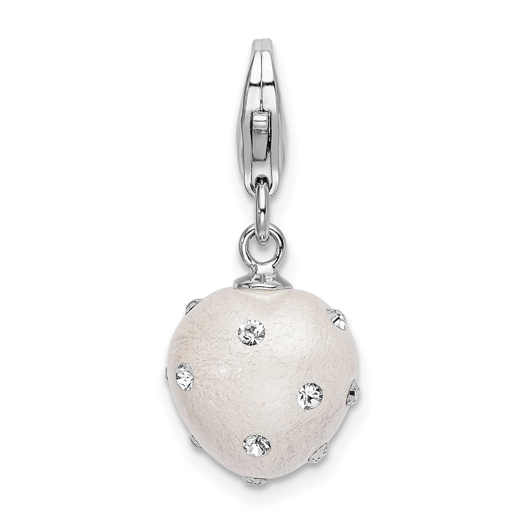 Amore La Vita Sterling Silver Rhodium-plated Polished 3-D White Ferido Stellux Crystal Heart Charm with Fancy Lobster Clasp Main image
