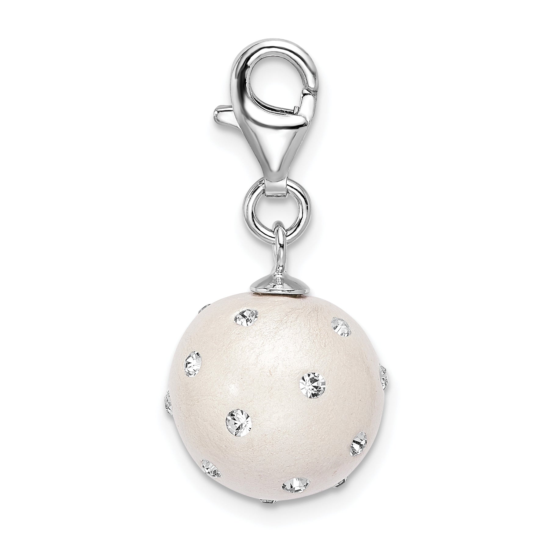 Amore La Vita Sterling Silver Rhodium-plated Polished 3-D White Ferido Stellux Crystal Ball Charm with Fancy Lobster Clasp Secondary image