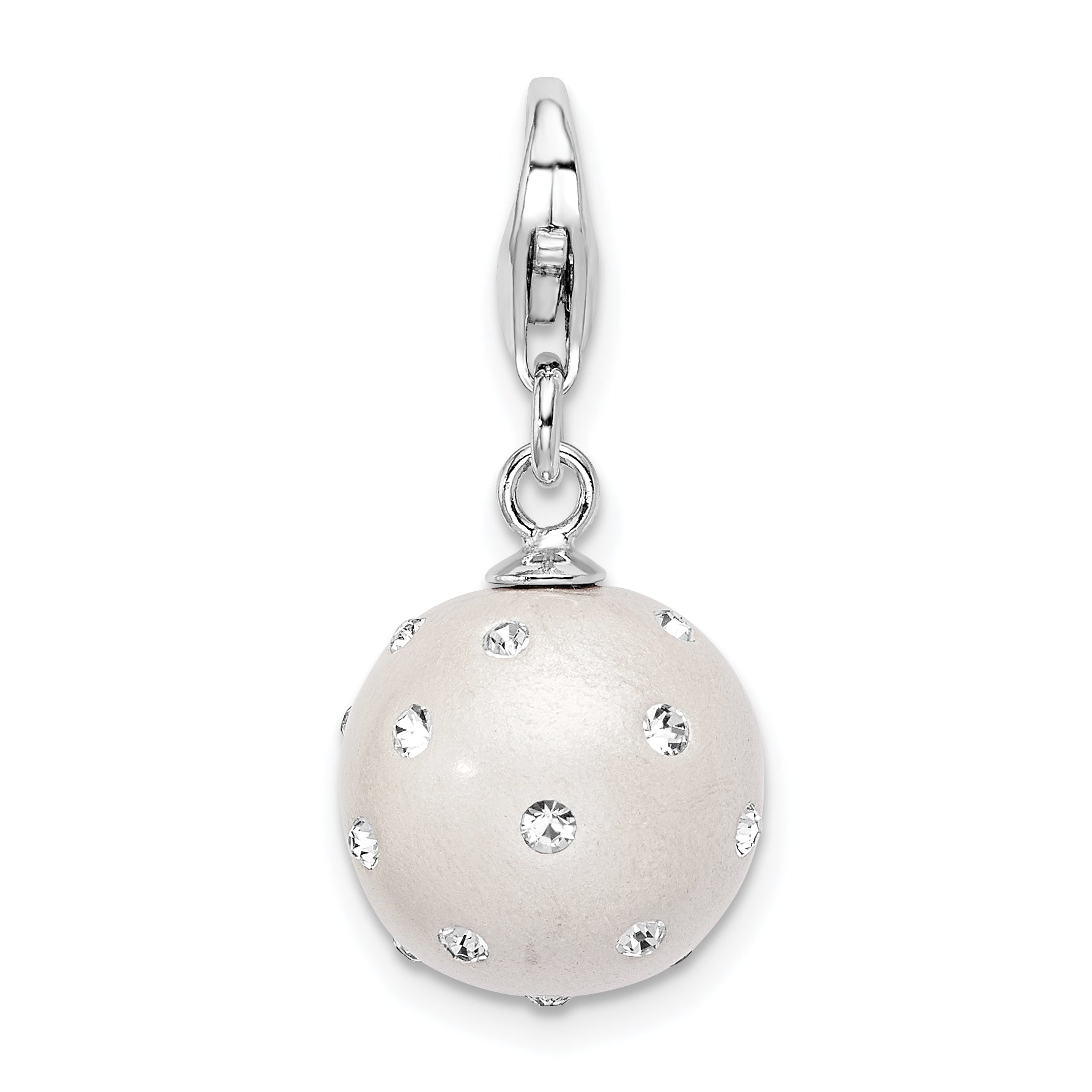 Amore La Vita Sterling Silver Rhodium-plated Polished 3-D White Ferido Stellux Crystal Ball Charm with Fancy Lobster Clasp Main image
