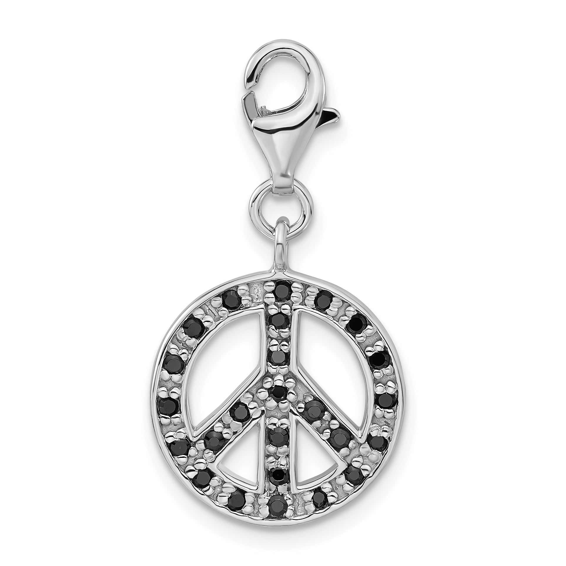 Sterling Silver Polished Black CZ Peace Sign w/ Lobster Clasp Charm Main image
