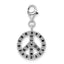 Sterling Silver Polished Black CZ Peace Sign w/ Lobster Clasp Charm