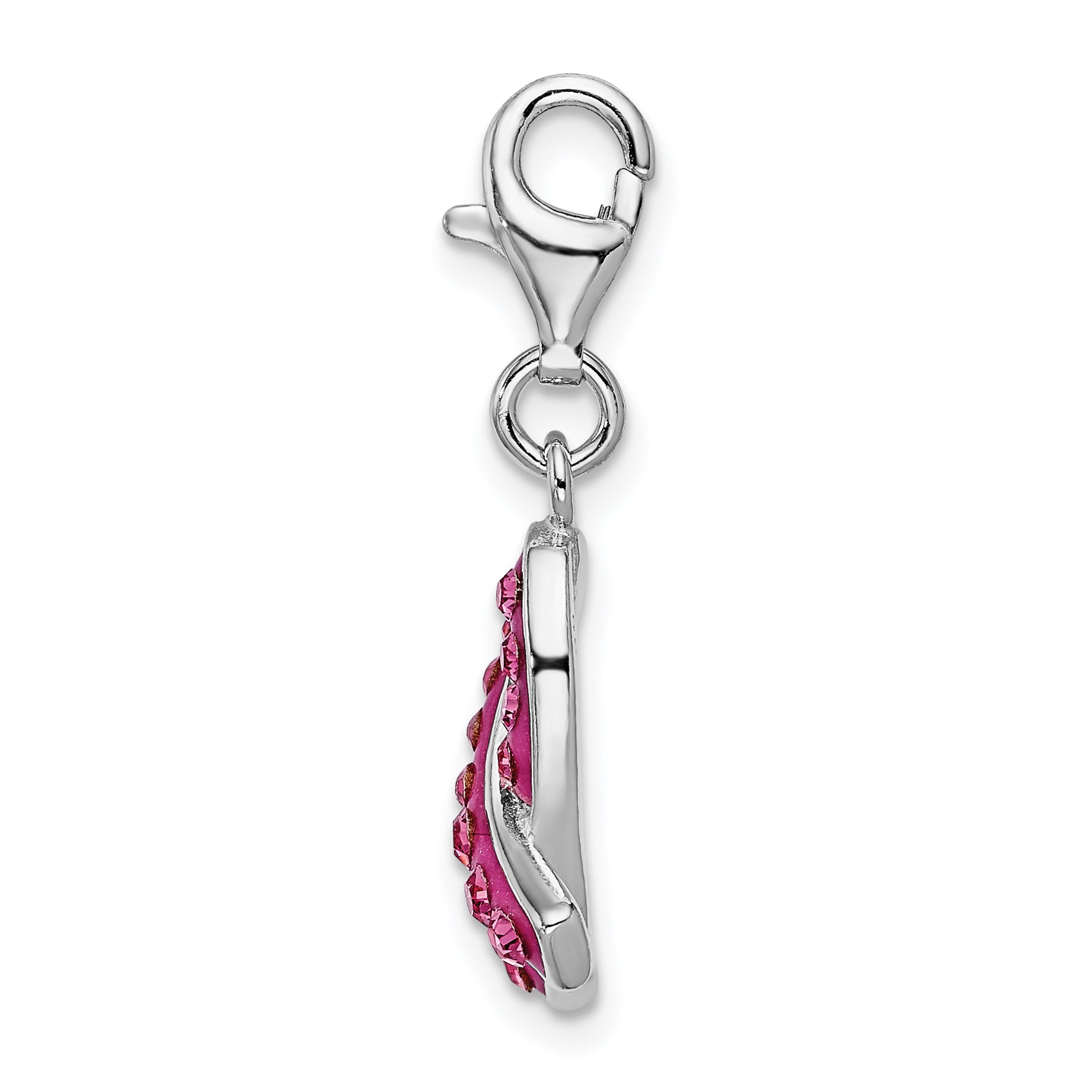 Amore La Vita Sterling Silver Rhodium-plated Polished Stellux Crystal Pink Awareness Charm with Fancy Lobster Clasp