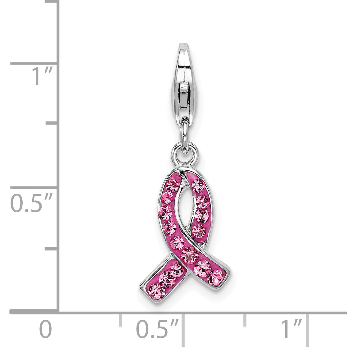 Amore La Vita Sterling Silver Rhodium-plated Polished Stellux Crystal Pink Awareness Charm with Fancy Lobster Clasp