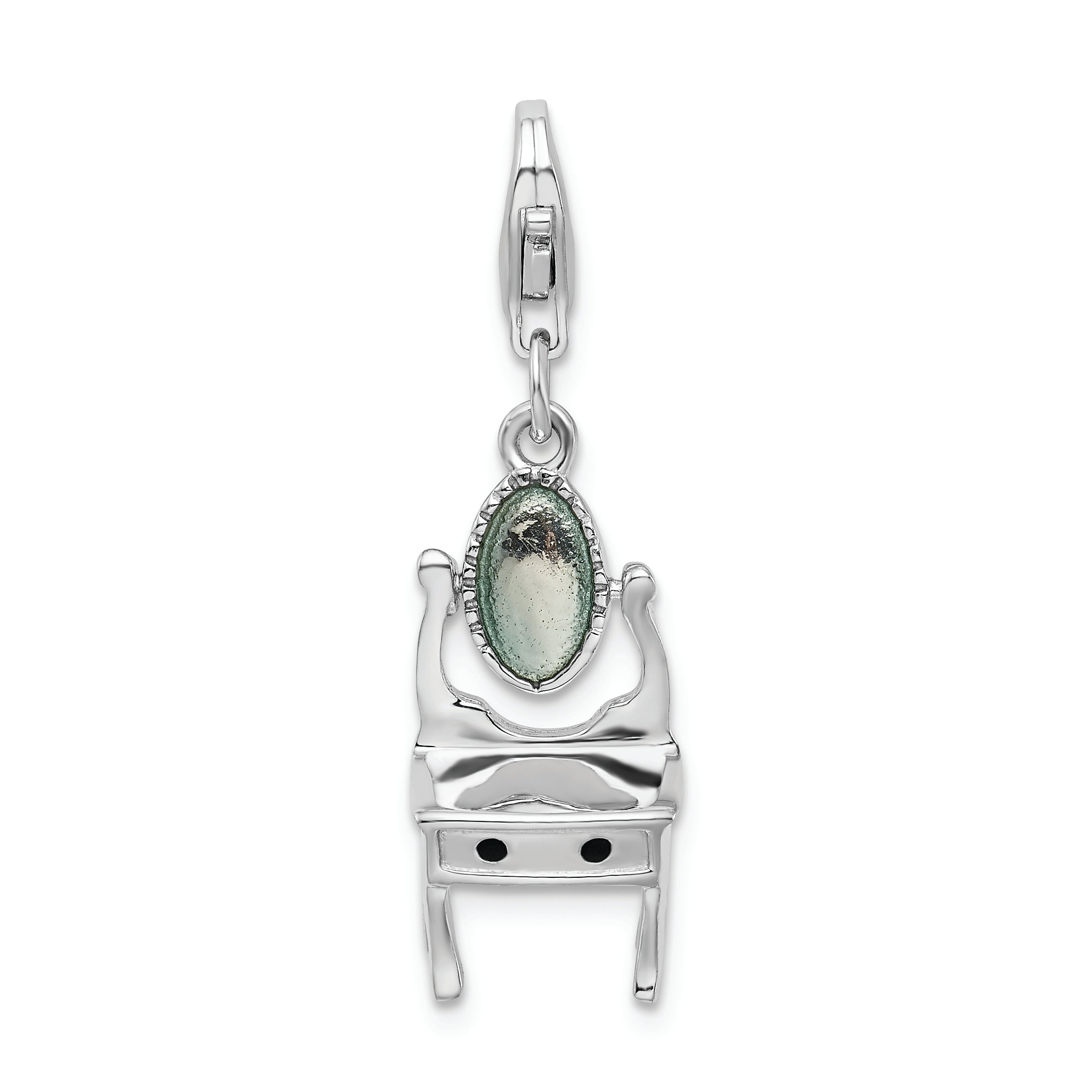 Amore La Vita Sterling Silver Rhodium-plated 3-D Polished Enameled Vanity Charm with Fancy Lobster Clasp