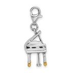 Amore La Vita Sterling Silver Rhodium-plated Polished 3-D Enameled Piano Charm with Fancy Lobster Clasp