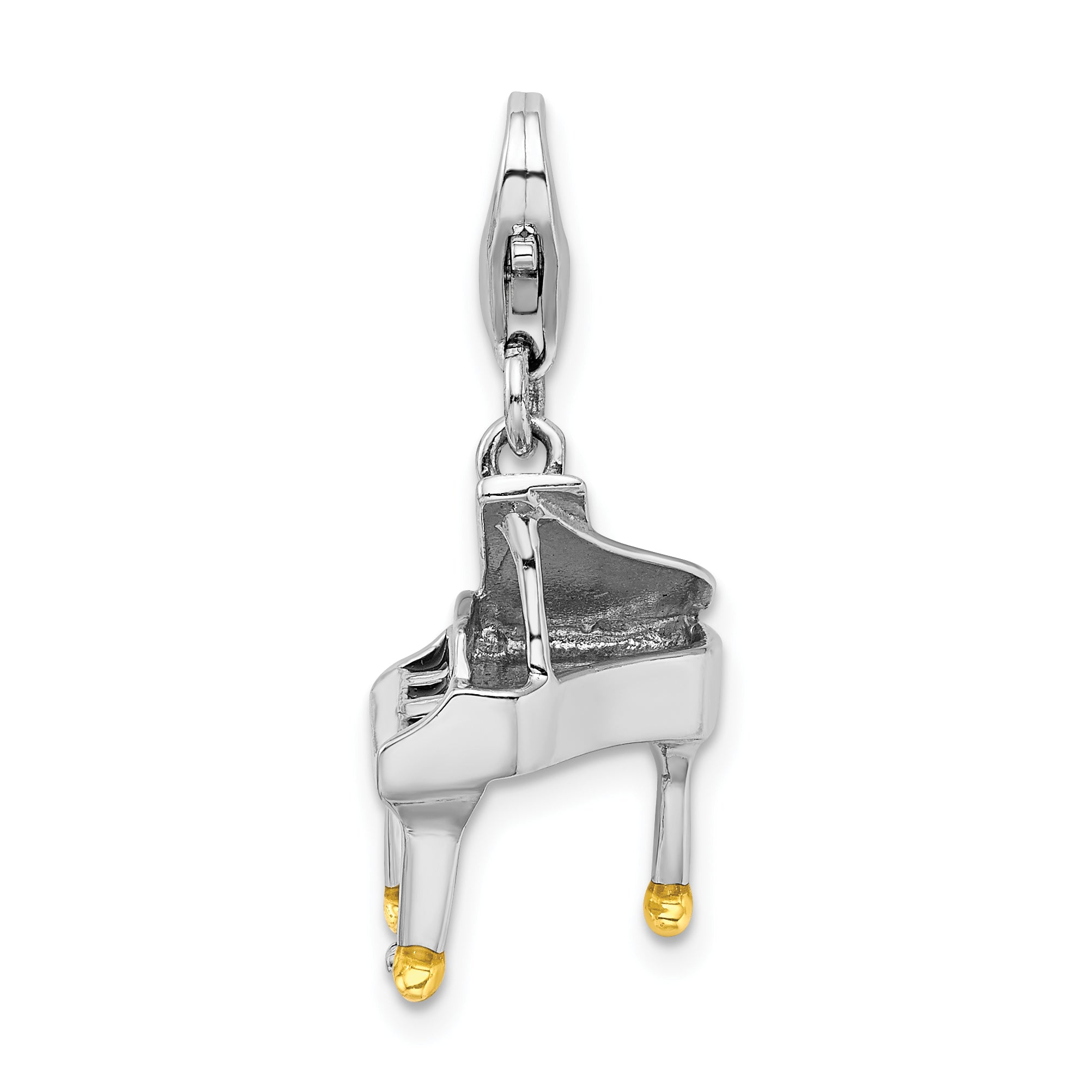 Amore La Vita Sterling Silver Rhodium-plated Polished 3-D Enameled Piano Charm with Fancy Lobster Clasp Main image