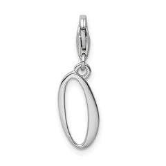 Amore La Vita Sterling Silver Rhodium-plated Polished Number 0 Charm with Fancy Lobster Clasp