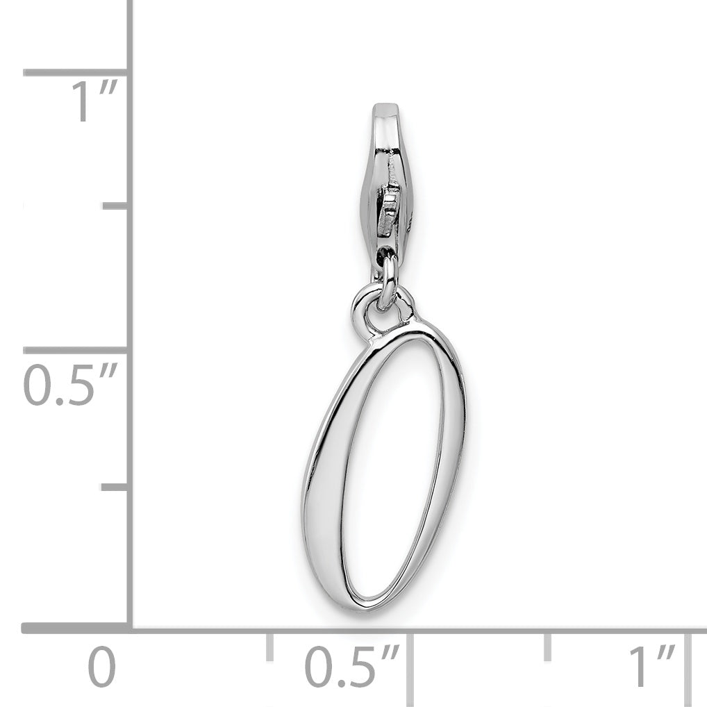 Amore La Vita Sterling Silver Rhodium-plated Polished Number 0 Charm with Fancy Lobster Clasp