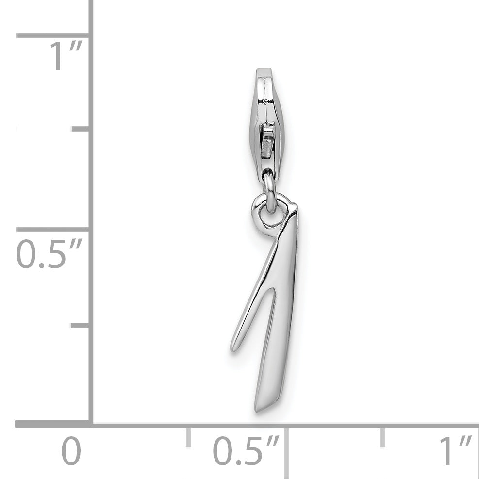 Amore La Vita Sterling Silver Rhodium-plated Polished Number 1 Charm with Fancy Lobster Clasp