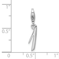 Amore La Vita Sterling Silver Rhodium-plated Polished Number 1 Charm with Fancy Lobster Clasp