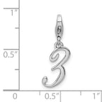Amore La Vita Sterling Silver Rhodium-plated Polished Number 3 Charm with Fancy Lobster Clasp