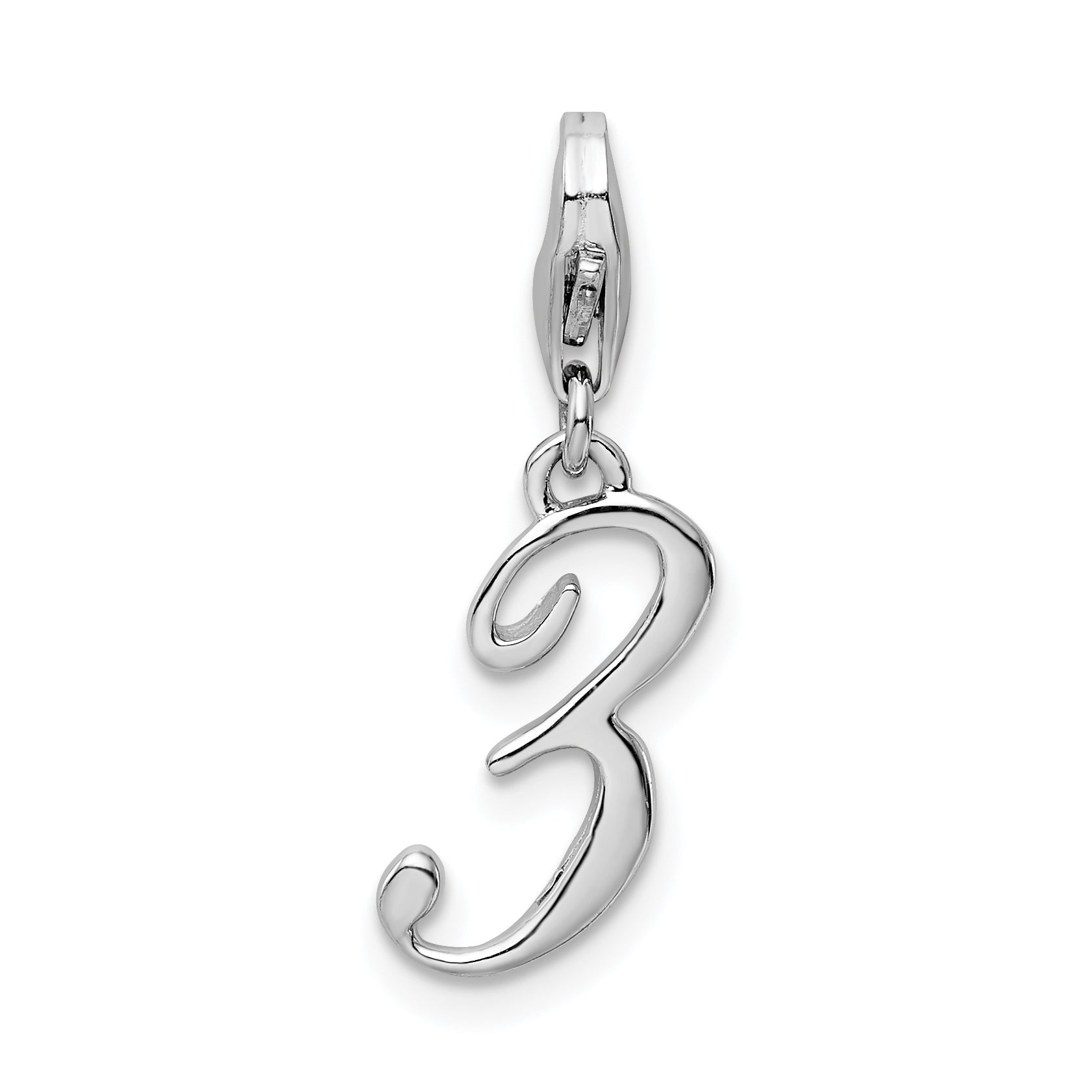 Amore La Vita Sterling Silver Rhodium-plated Polished Number 3 Charm with Fancy Lobster Clasp Main image