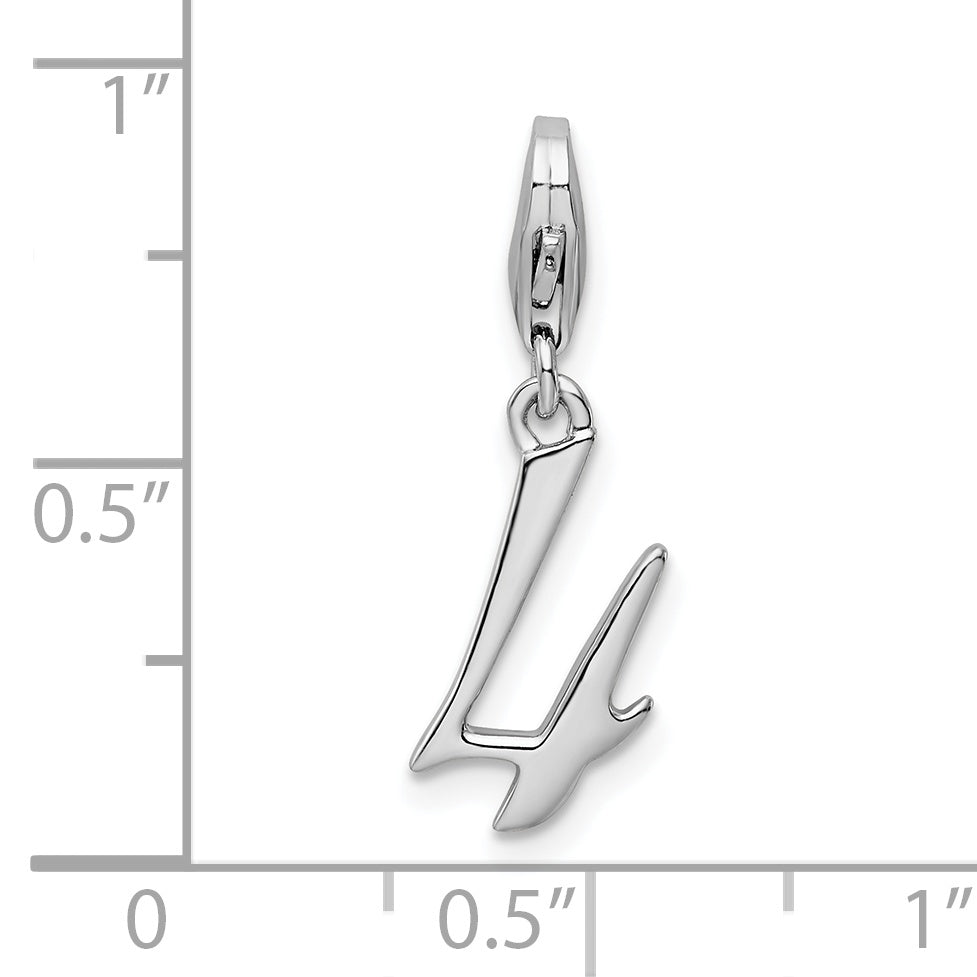 Amore La Vita Sterling Silver Rhodium-plated Polished Number 4 Charm with Fancy Lobster Clasp