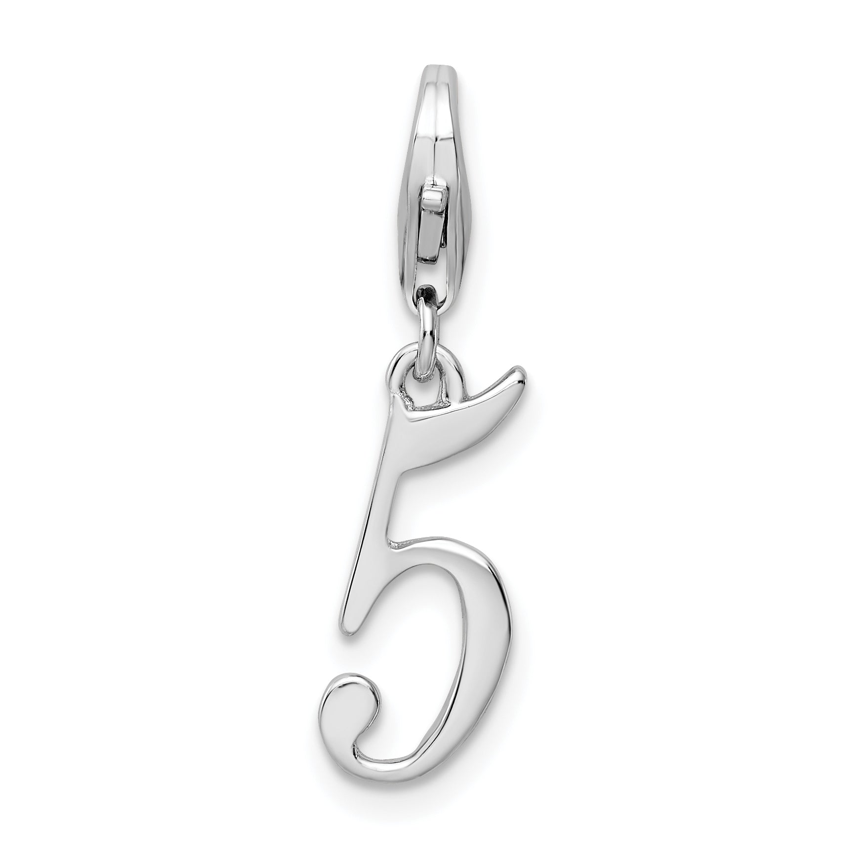 Amore La Vita Sterling Silver Rhodium-plated Polished Number 5 Charm with Fancy Lobster Clasp Main image