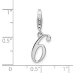Amore La Vita Sterling Silver Rhodium-plated Polished Number 6 Charm with Fancy Lobster Clasp