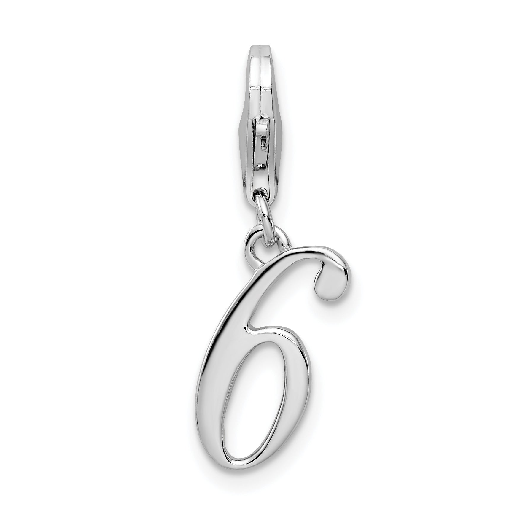 Amore La Vita Sterling Silver Rhodium-plated Polished Number 6 Charm with Fancy Lobster Clasp Main image