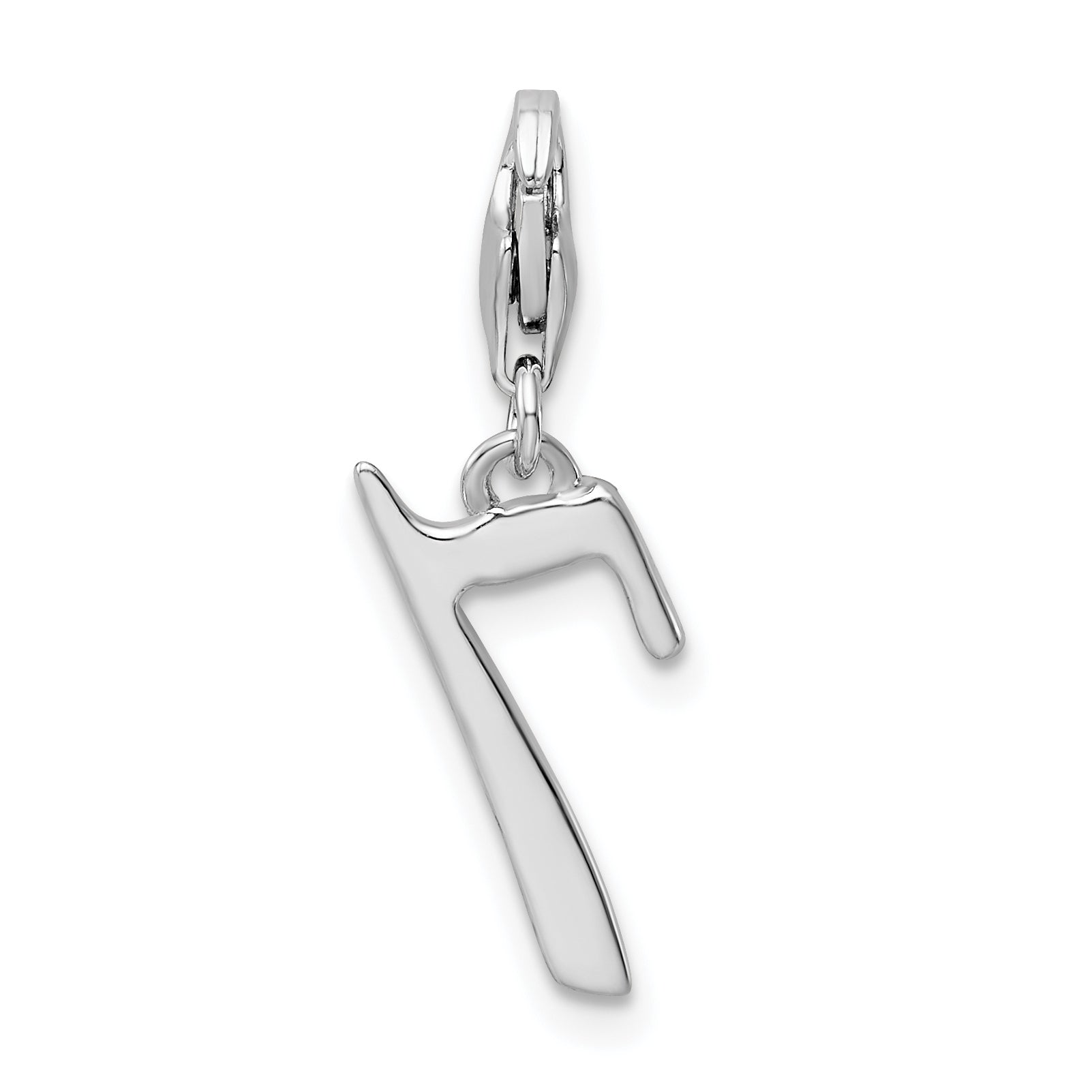 Amore La Vita Sterling Silver Rhodium-plated Polished Number 7 Charm with Fancy Lobster Clasp