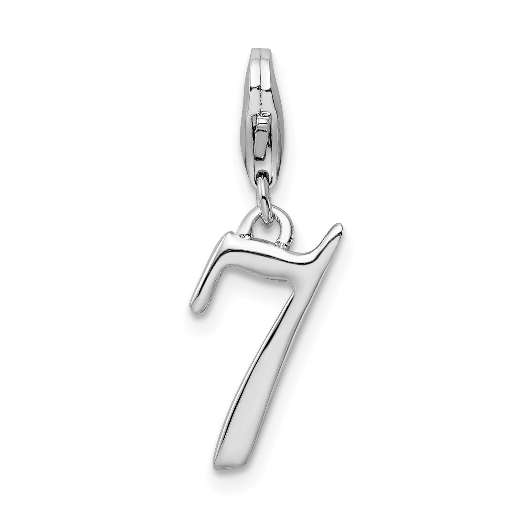 Amore La Vita Sterling Silver Rhodium-plated Polished Number 7 Charm with Fancy Lobster Clasp