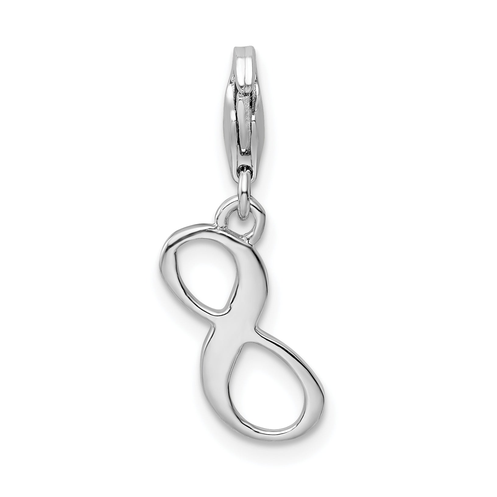 Amore La Vita Sterling Silver Rhodium-plated Polished Number 8 Charm with Fancy Lobster Clasp
