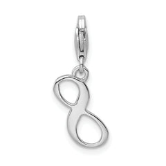 Amore La Vita Sterling Silver Rhodium-plated Polished Number 8 Charm with Fancy Lobster Clasp