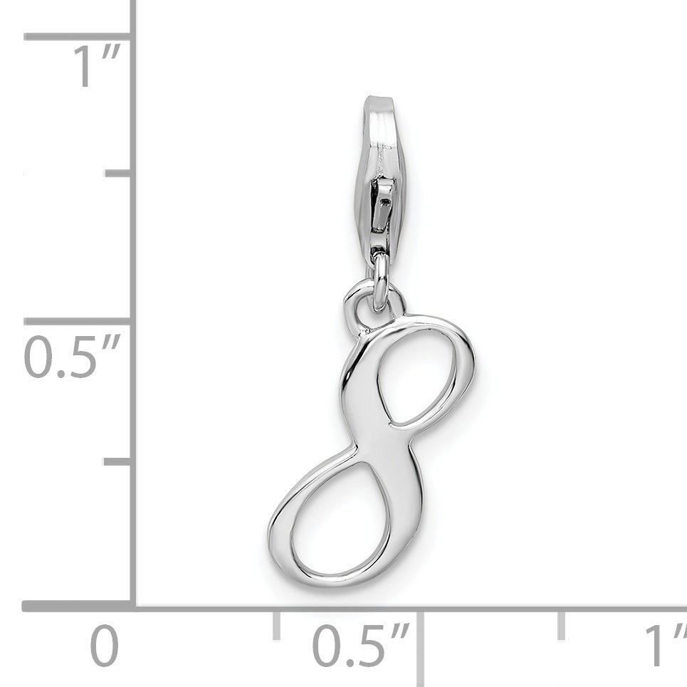 Amore La Vita Sterling Silver Rhodium-plated Polished Number 8 Charm with Fancy Lobster Clasp