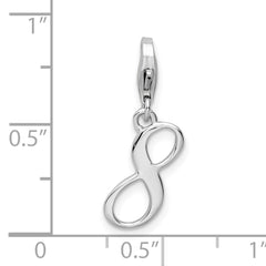 Amore La Vita Sterling Silver Rhodium-plated Polished Number 8 Charm with Fancy Lobster Clasp