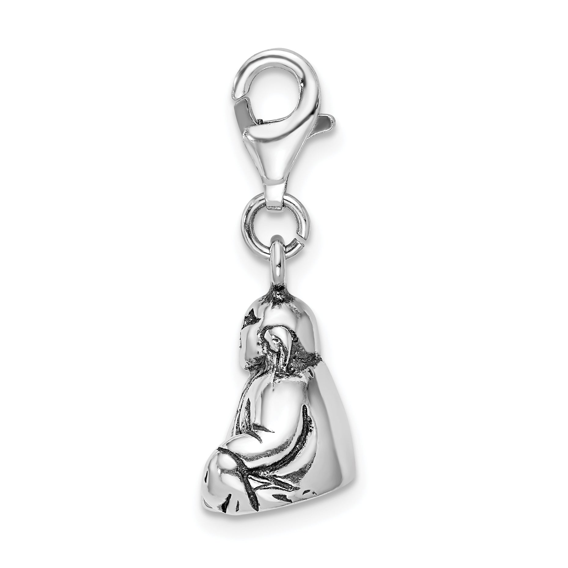 Amore La Vita Sterling Silver Rhodium-plated Polished 3-D Antiqued Buddha Charm with Fancy Lobster Clasp Secondary image