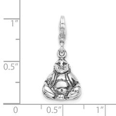 Amore La Vita Sterling Silver Rhodium-plated Polished 3-D Antiqued Buddha Charm with Fancy Lobster Clasp