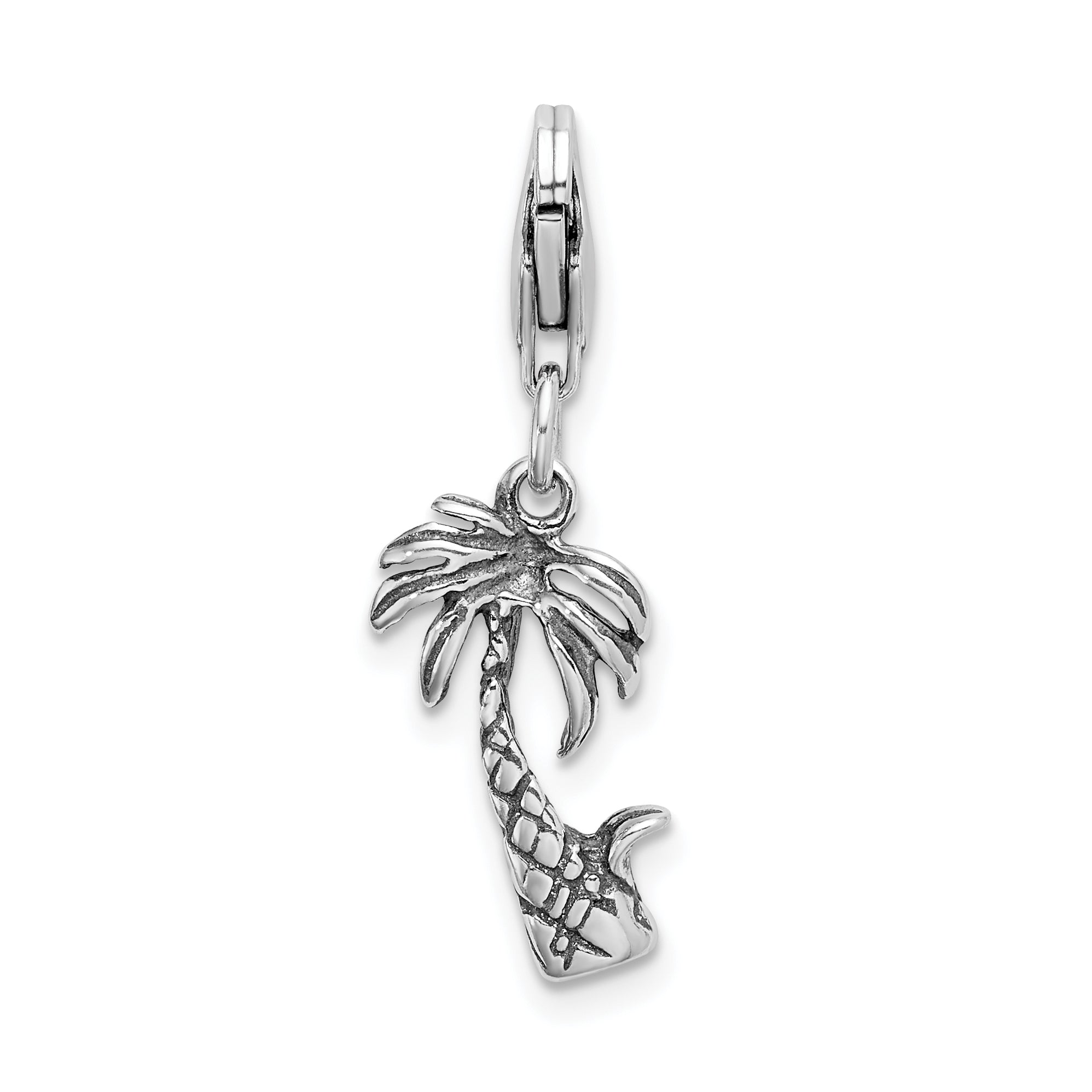 Amore La Vita Sterling Silver Rhodium-plated Polished 3-D Antiqued Palm Tree Charm with Fancy Lobster Clasp Main image