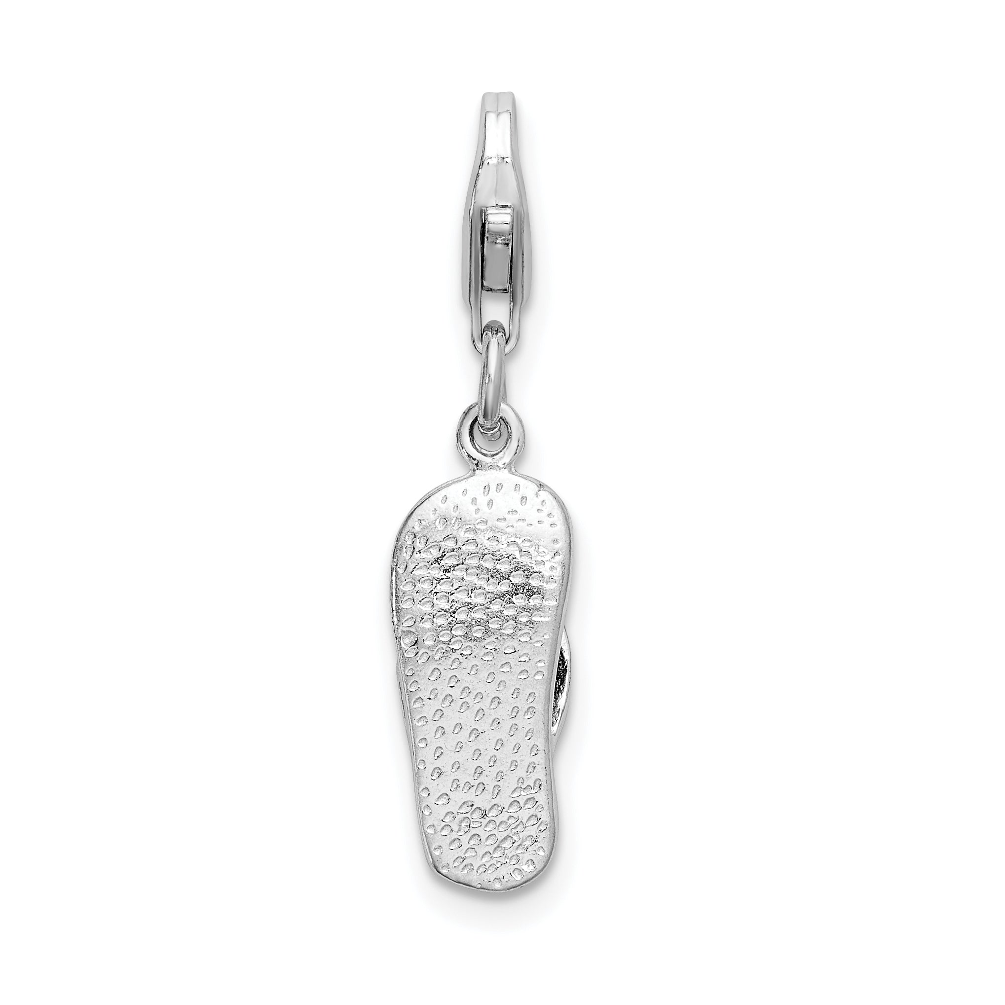 Amore La Vita Sterling Silver Rhodium-plated Polished 3-D Red Enameled Sandal Charm with Fancy Lobster Clasp