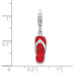 Amore La Vita Sterling Silver Rhodium-plated Polished 3-D Red Enameled Sandal Charm with Fancy Lobster Clasp