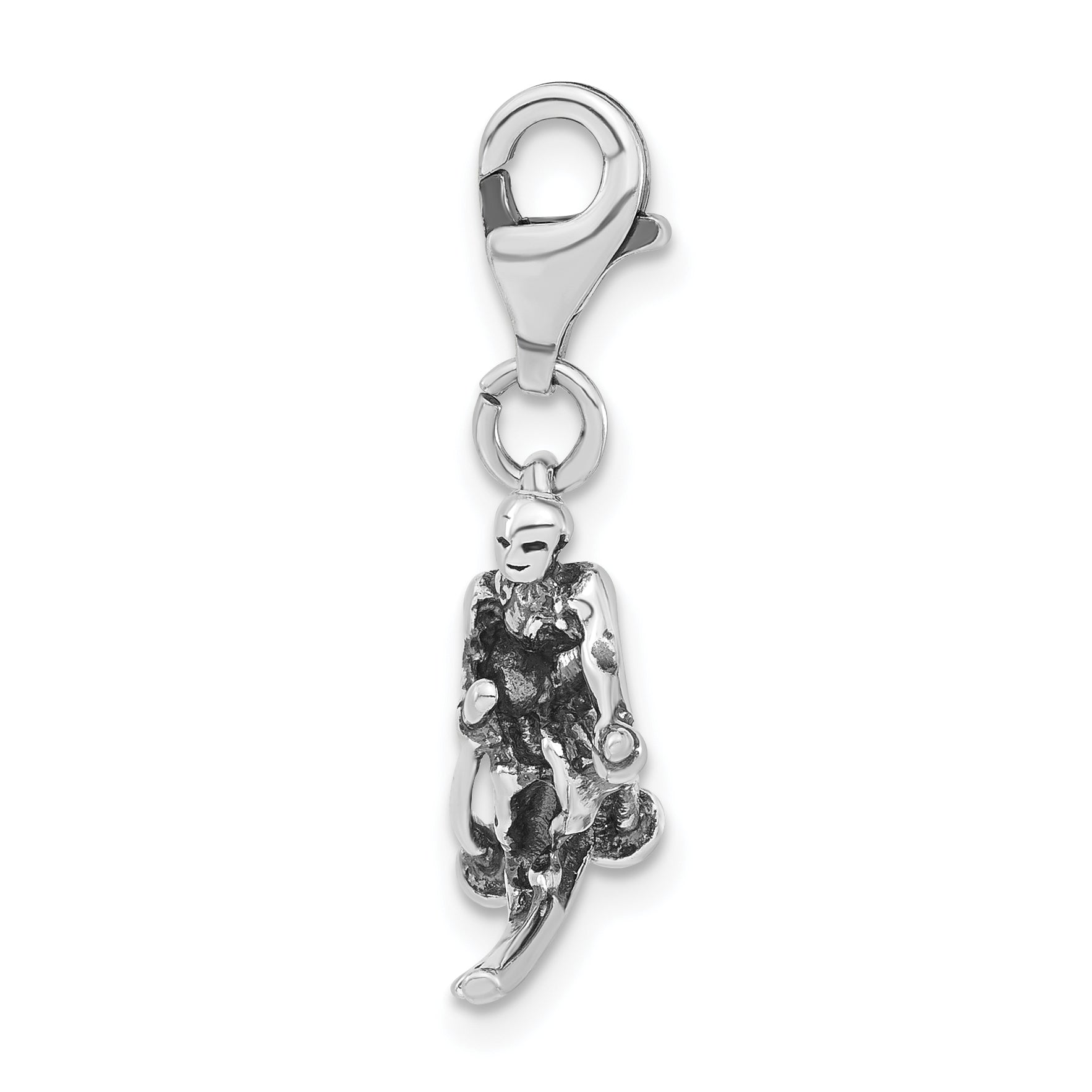 Sterling Silver 3-D Polished & Antiqued Skier With  Lobster Clasp Charm