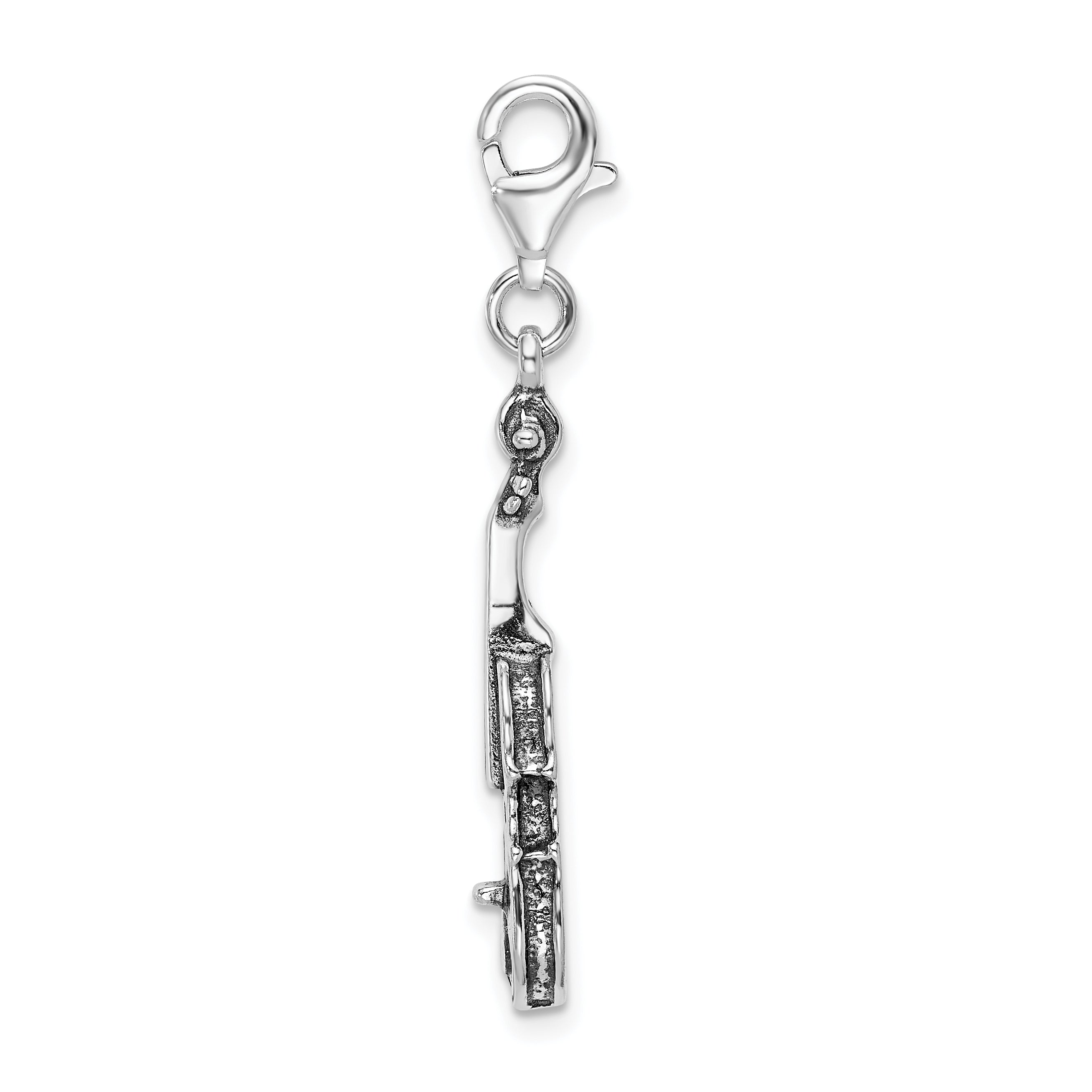 Amore La Vita Sterling Silver Rhodium-plated Polished 3-D Antiqued Violin Charm with Fancy Lobster Clasp Secondary image