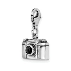 Amore La Vita Sterling Silver Rhodium-plated Polished 3-D Antiqued Camera Charm with Fancy Lobster Clasp