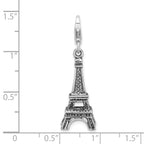 Amore La Vita Sterling Silver Rhodium-plated Polished 3-D Antiqued Eiffel Tower Charm with Fancy Lobster Clasp