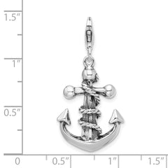 Amore La Vita Sterling Silver Rhodium-plated Polished 3-D Antiqued Anchor and Rope Charm with Fancy Lobster Clasp