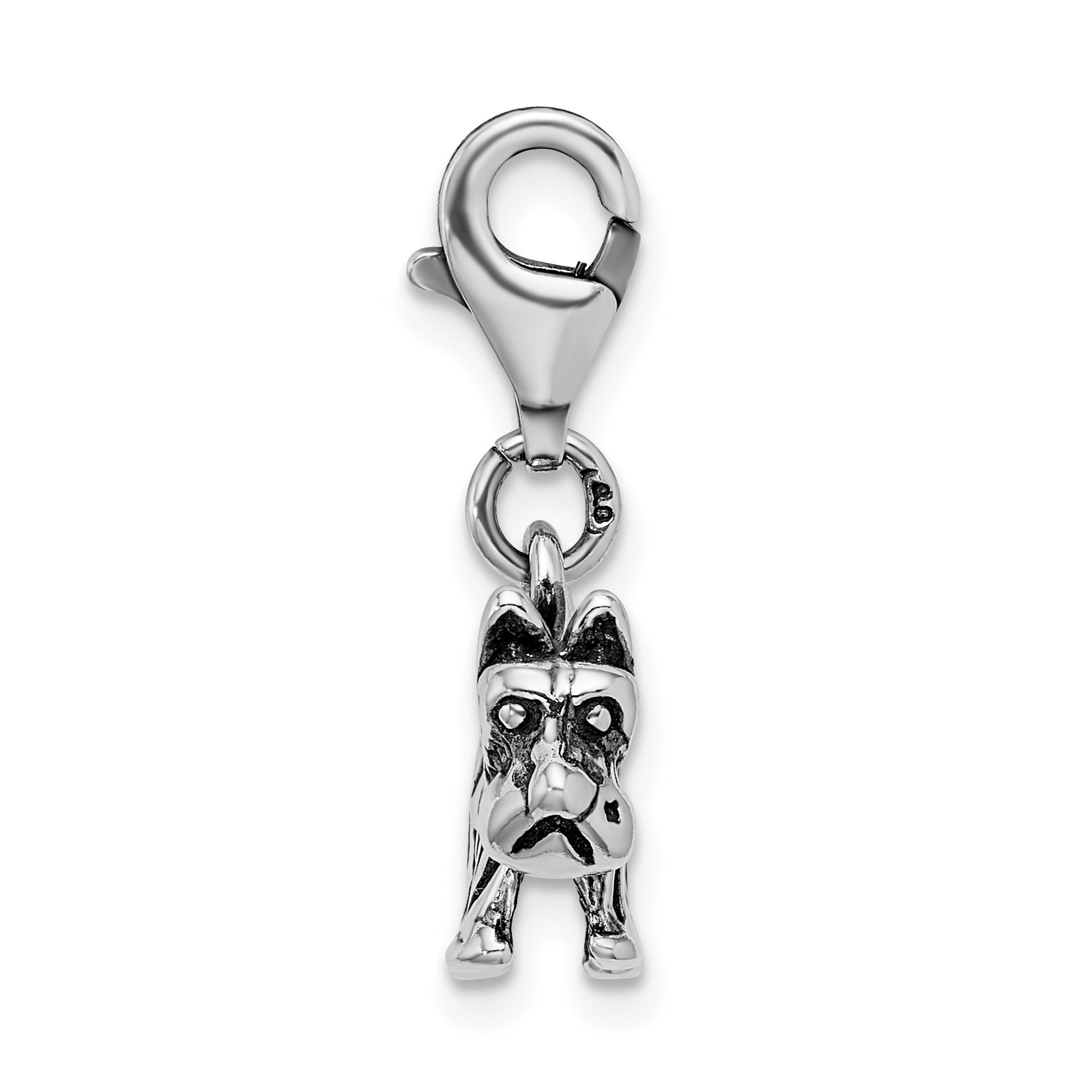 Amore La Vita Sterling Silver Rhodium-plated Polished 3-D Antiqued Scottie Dog Charm with Fancy Lobster Clasp Secondary image