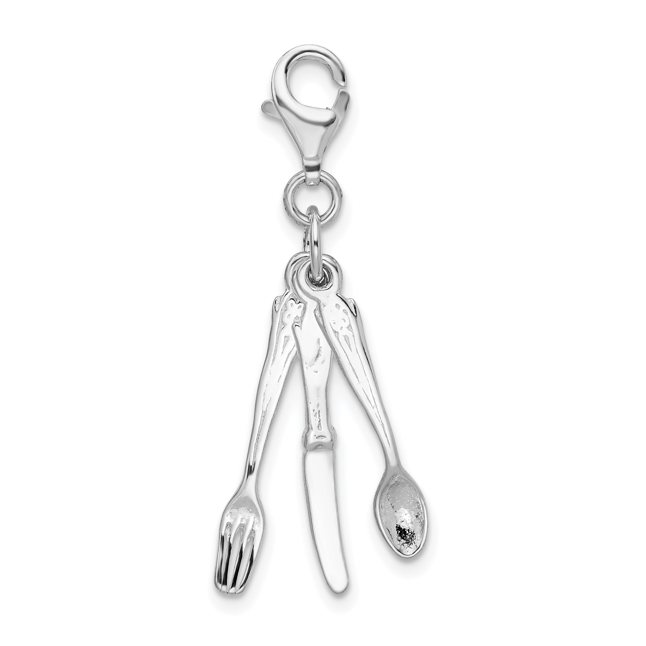 Amore La Vita Sterling Silver Rhodium-plated Polished 3-D Cutlery Charm with Fancy Lobster Clasp Secondary image